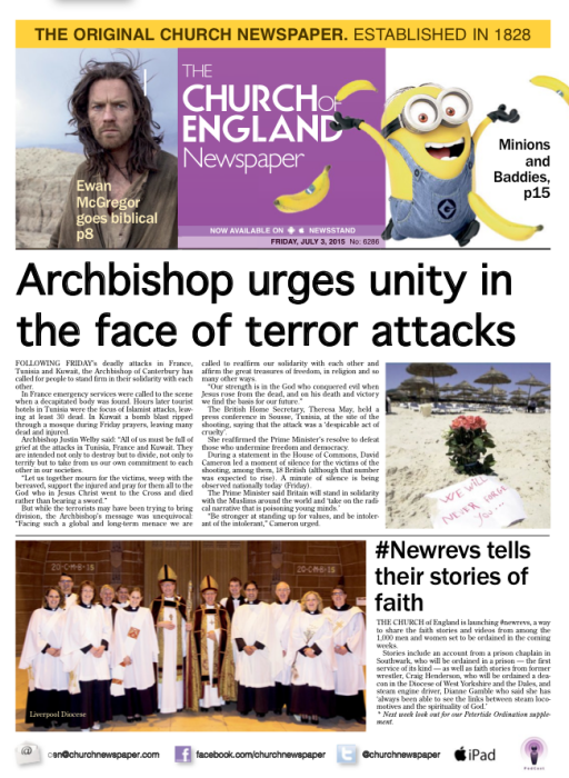 報紙樣張。（翻攝自FB@Church of England Newspaper）